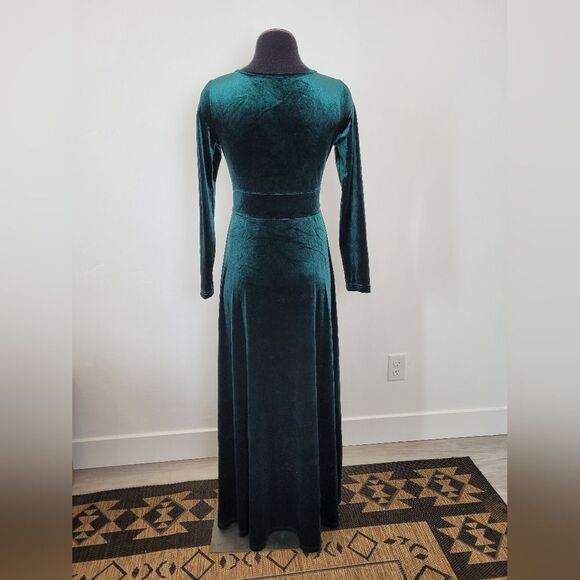 Emerald Green Velvet Maxi Dress Empire Waist Babydoll Regency Renfaire Small - Picture 4 of 9